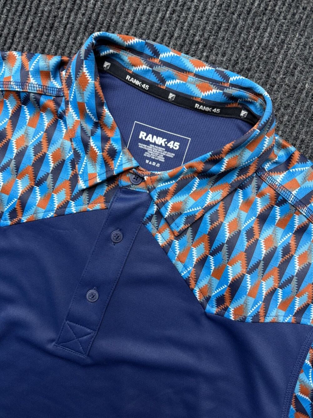 RANK 45 WestStamp Southwestern Border Navy Geo Print Polo Mens XL NWT